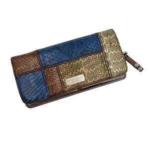 Henri Bendel Patchwork Snake Embossed Leather Wallet Clutch
